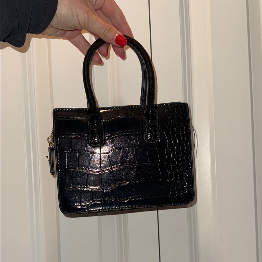 Elegant Black Crocodile-Embossed Handbag